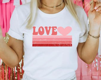 Retro Love Valentines Day Shirt, Valentines Day Shirts For Woman, Heart Shirt, Cute Valentine Shirt
