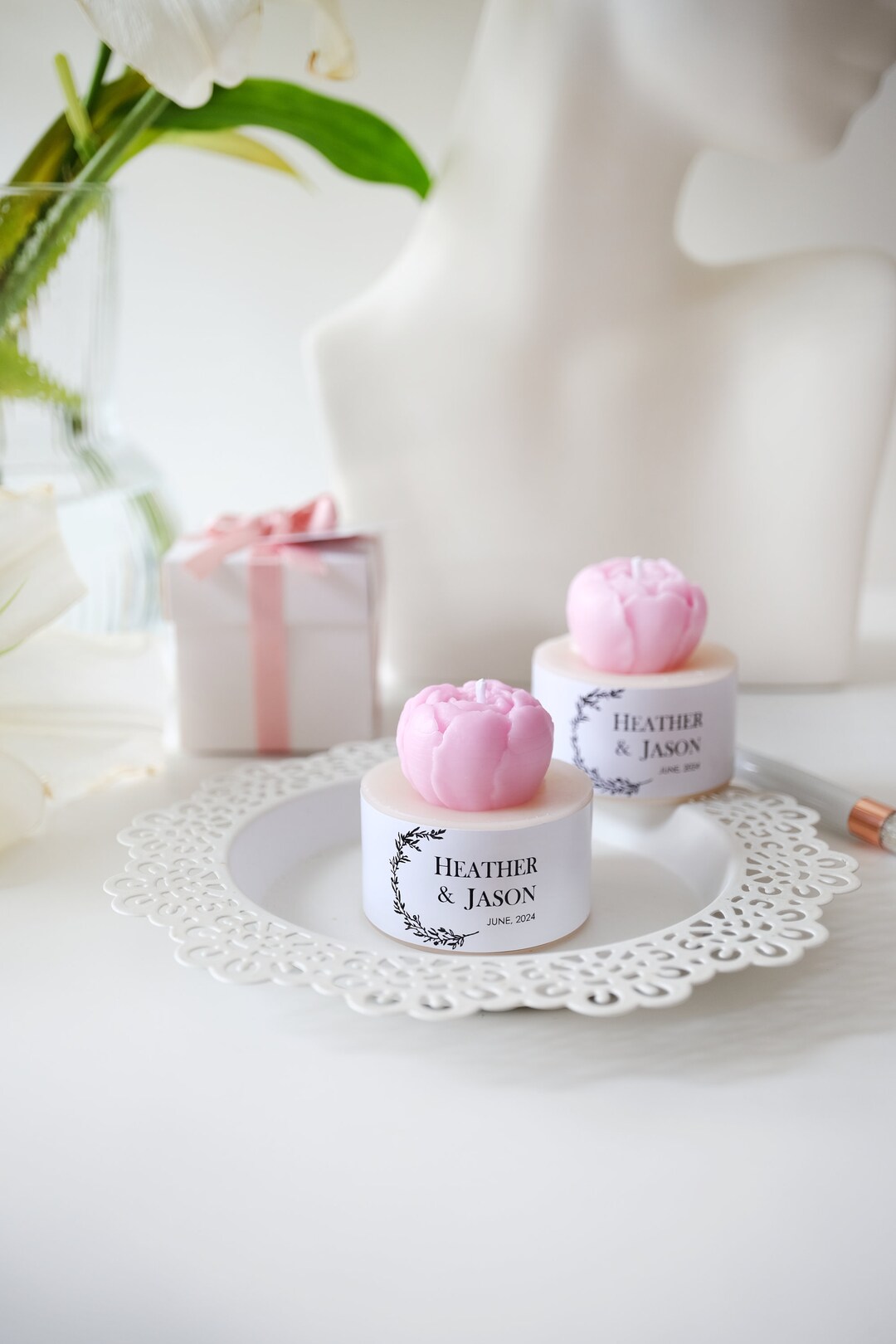 Bulk Peony Flower Candles in Box, Unique Flower Candle Wedding Favors ...