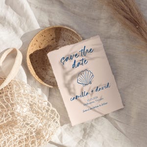 Coastal Save The Date Template, Elegant Ocean Inspired Design, Editable In Canva, Save The Date Printable, Editable Wedding Stationery