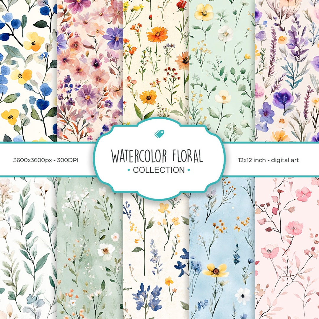 Watercolor Floral Digital Paper Pack Flower Scrapbooking Backgrounds ...