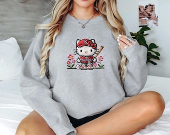 Lindo gatito de Los Ángeles, sudadera de cuello redondo de Los Ángeles, regalo para fanáticos del béisbol