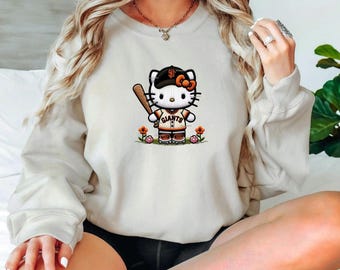 Sudadera con cuello redondo y estampado de gatitos de San Francisco Baseball con efecto ilusión bordado.