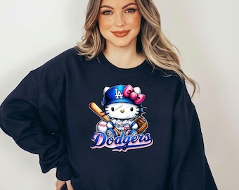 Sudadera con cuello redondo y diseño de gatitos de Los Ángeles Baseball, con efecto ilusión bordado.