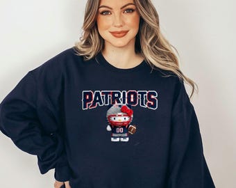 Sudadera con cuello redondo y diseño de gatito de Nueva Inglaterra, ideal como regalo para un fanático del fútbol.