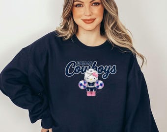 Sudadera de cuello redondo con diseño de gatito adorable en Dallas, regalo para aficionados al fútbol.
