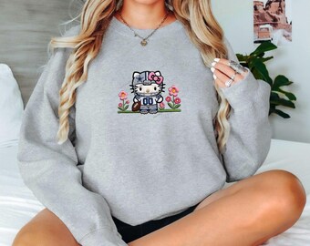 GATITO LINDO HOLA Dallas fútbol, Sudadera de cuello redondo, Bordado con efecto ilusión