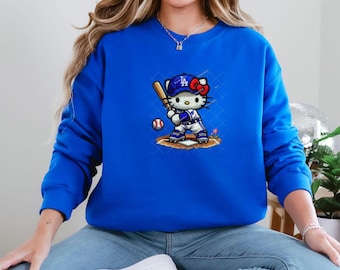 Sudadera con cuello redondo y diseño de gatitos de Los Ángeles Baseball, con efecto ilusión bordado.