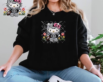 GATITO LINDO HOLA Fútbol de Las Vegas, Sudadera de cuello redondo, Bordado con efecto ilusión