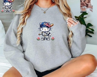 Sudadera con cuello redondo y estampado de gatitos de Nueva York Baseball. Efecto ilusión bordado.