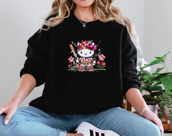 Lindo gatito Cardenales Béisbol, Sudadera de cuello redondo, Regalo para fanáticos del fútbol