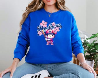Sudadera con cuello redondo de gatito lindo de LA Baseball de la serie Cherry Blossom