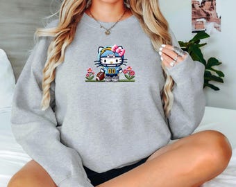 Sudadera con cuello redondo de gatito lindo, nueva sudadera de fútbol americano de Los Ángeles, regalo para fanáticos del fútbol.