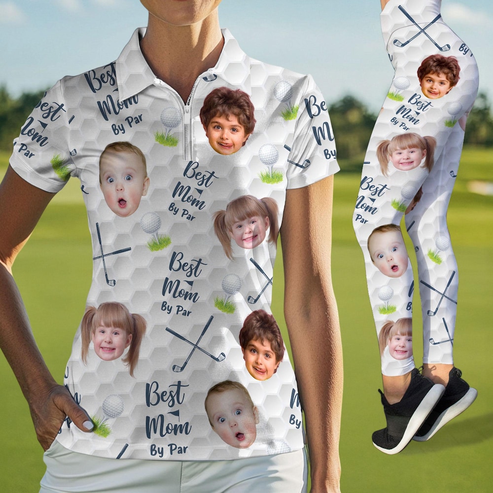 Custom Face Kids Polo Shirt For Golfer, Custom Polo Shirt Gifts For Mom, Mother'S Day Gift, Best Mom By Par Polo Shirt, Birthday Mom Gift Printfushion