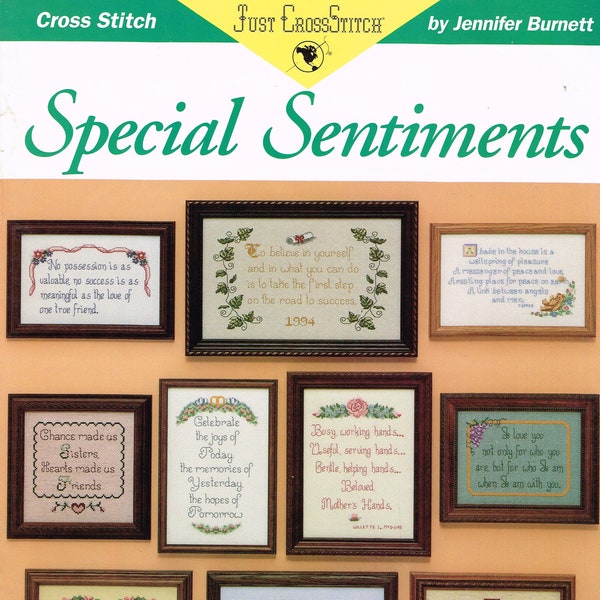 Special Sentiments by Jennifer Burnett 1994, Just CrossStitch Item# 2018, Counted Cross Stitch Vintage Patterns, Booklet