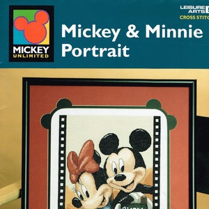 Mickey & Minnie Portrait 1998, Leisure Arts Mickey Unlimited , Leaflet # 3077 Counted Cross Stitch Vintage Pattern