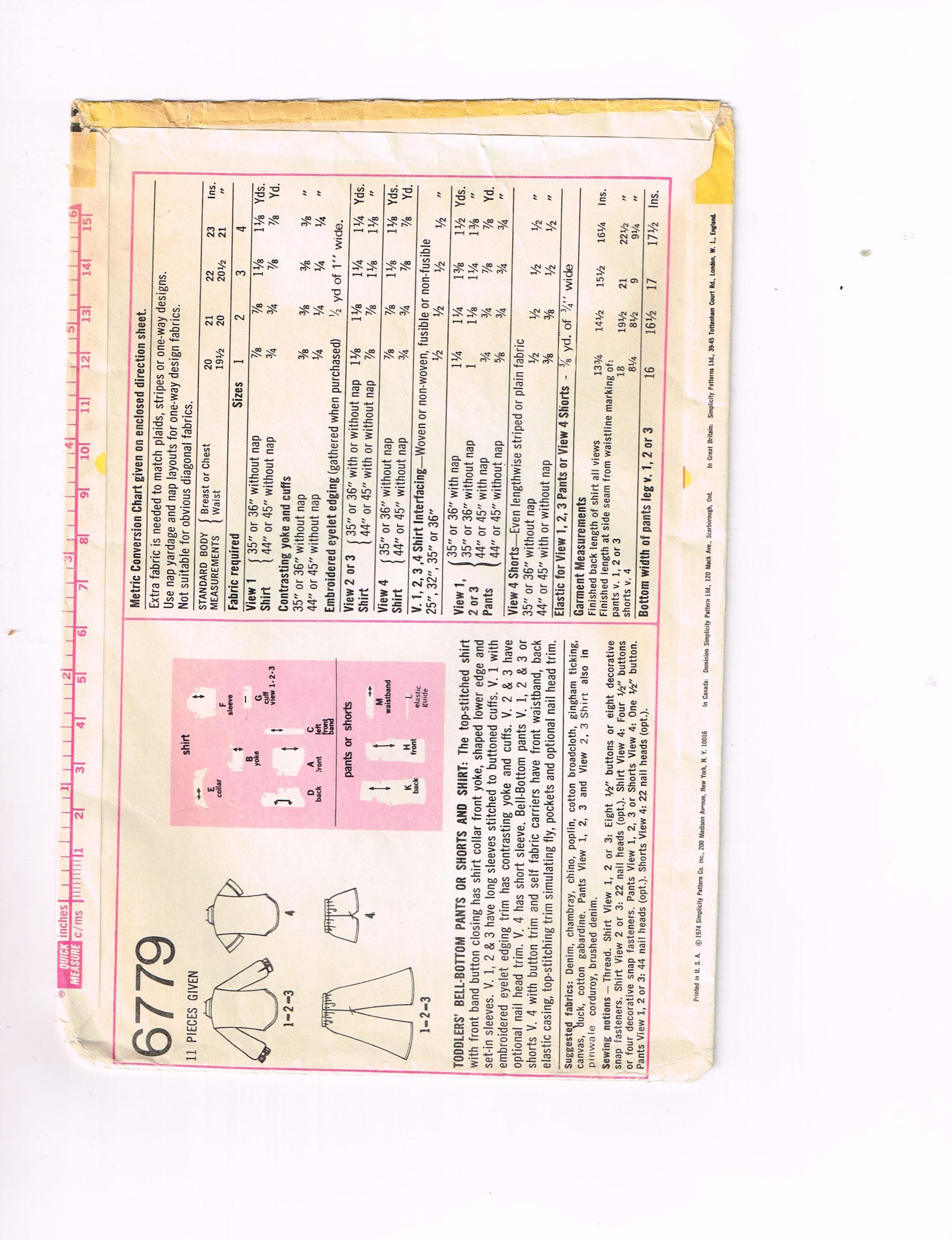 Vintage Simplicity Pattern 6779, 1974, Toddlers' Bell-bottom Pants or ...