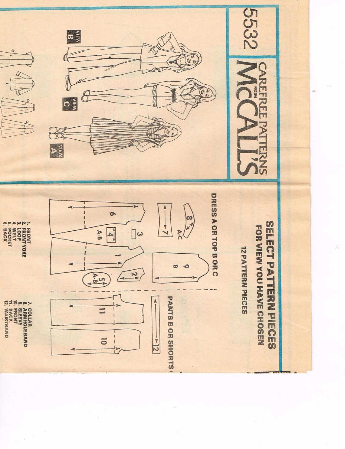 Patr n De Costura McCall s 5532 D cada De 1970 Vestido Blusa Patr n De Costura McCall s 5532 D cada De 1970 Vestido Blusa