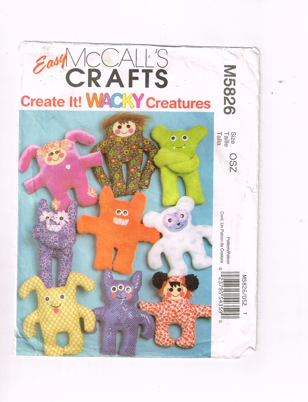 Wacky Pattern Material Mccall’s Crafts M5826 Sewing Pattern • Wacky Creatures Plush Pattern ...