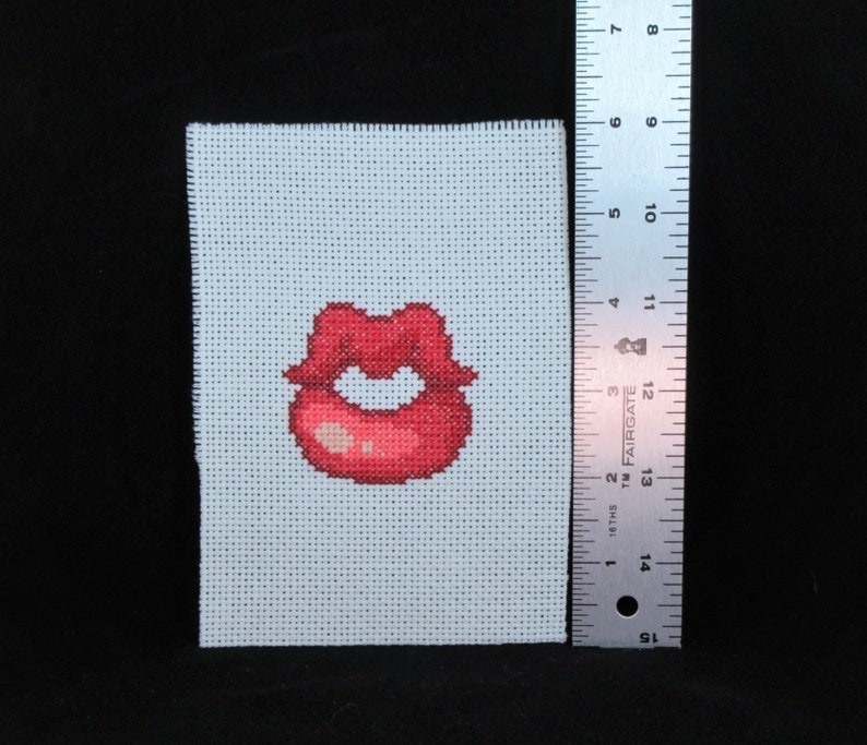 Aida 14 count White, DMC Puckered Lips FinishedCompleted Counted Cross Stitch 2020 Kiss