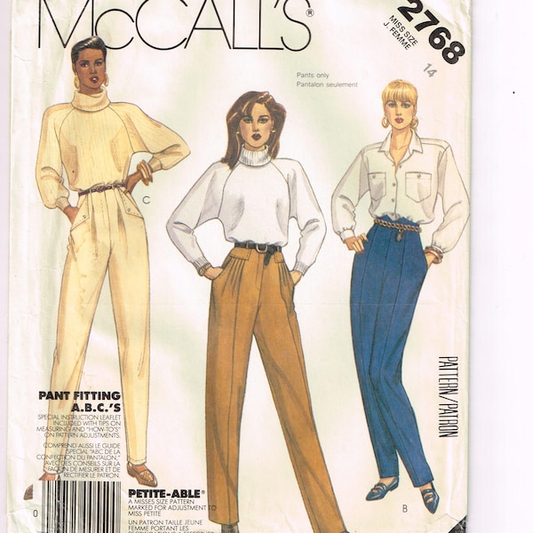 Patrón vintage McCalls 2768, 1986, pantalones de señora, pantalones ajustados, talla 14