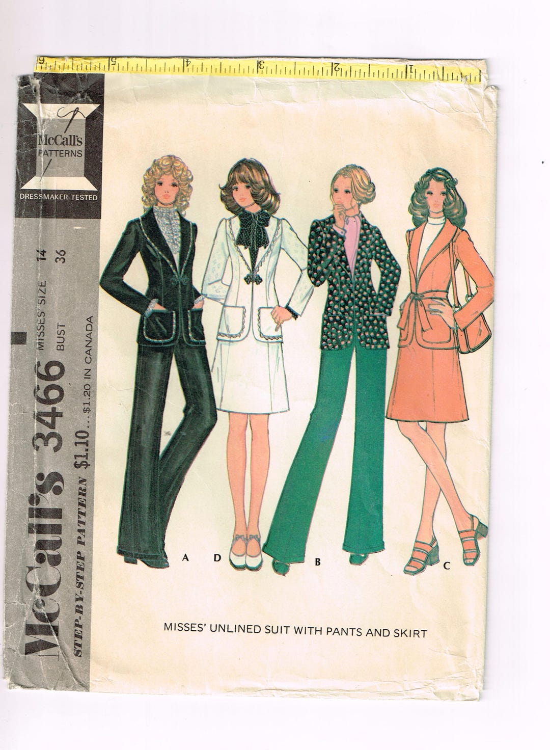 1970s Mccalls Sewing Pattern 3466, Misses' Suit, Pants & Skirt, Bust 36 ...