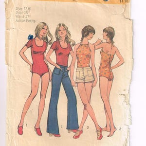 May include: A vintage Simplicity sewing pattern 5040 for bodysuits, with illustrations of the designs. The pattern includes measurements for a size 13JP, with a 89 cm bust and a 69 cm waist. Designed for knit fabrics.