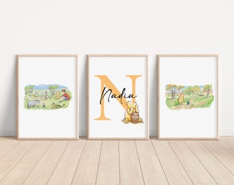 3er Set Personalisierte Winnie Pooh Prints, Iahe Disney Schlafzimmer Dekor,Ferkel Kinderzimmer Wandkunst, Tiger Geschenk Print Art, Winnie Pooh Geschenk