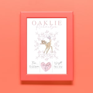 Lámina personalizada de nacimiento de Disney con la mariposa Bambi del día en que naciste, decoración de guardería de bebé Bambi, arte de pared de Bambi, regalos de bebé recién nacido de Bambi