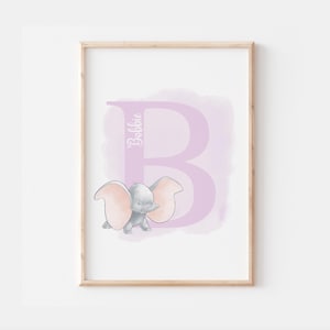 Impresión personalizada del nombre de la letra de Dumbo, decoración del dormitorio de Disney Dumbo, arte impreso del nombre de la guardería de los niños de Dumbo, póster de Dumbo Keep Sake