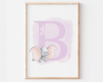 Personalised Dumbo Letter Name Print, Disney Dumbo Bedroom Decor,  Dumbo Kids Nursery Name Print Art, Dumbo Poster Keep Sake