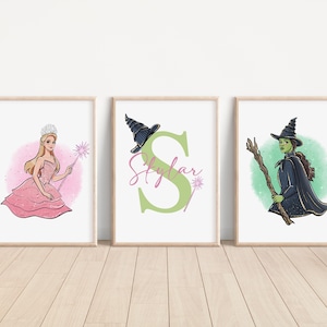 SET AUS 3 Elephaba Glinda Schlafzimmer Dekor, Fantasy Geschenke, Musikalische Wandkunst, Witch Keep Sake Kunst, Elephaba Glinda