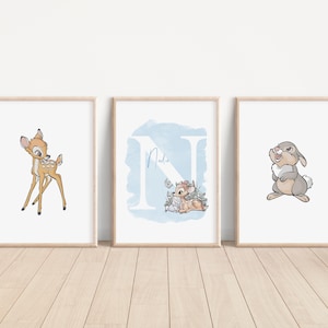 CONJUNTO DE 3 Impresión de nombre de Disney Bambi, Decoración del dormitorio de Disney Bambi, Arte de impresión de guardería para niños de Bambi, Regalo de Bambi, Arte de pared de sake de Bambi Keep