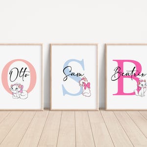 Impresión personalizada con nombre y letras de Marie Aristogatos de Disney, decoración de guardería de Toulouse, impresión de pared de Marie, recuerdo para habitación de niños, regalo de Marie Aristogatos