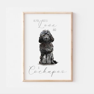 Impresión de cockapoo negro, decoración del hogar, impresión de cockapoo, arte de pared para perros, regalo de cockapoo, ilustración de perro, impresión de arte de pared para mascotas