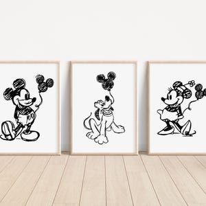 Láminas de Mickey Mouse, decoración de guardería de Disney, ilustración de Pluto, lámina de arte de pared de Minnie, lámina de regalo de Goofy, póster de pared de Daisy Duck