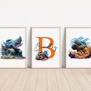 3er Set Monstertruck Poster, Kinder Schlafzimmer Dekor, Monstertruck Kinderzimmer Wandkunst, Monstertruck Kinderzimmer, Wand Kunst Druck Geschenk