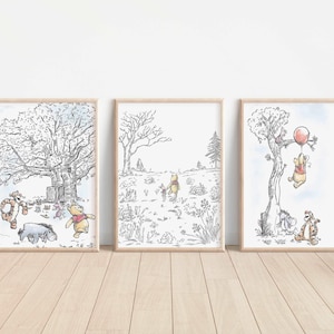 Juego de 3 impresiones de Winnie the Pooh, decoración de dormitorio de Eeyore Disney, arte de pared para guardería de Piglet, arte de impresión de regalo de tigre, Winnie the Pooh keep Sake