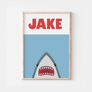 Personalisierte Jaws Name Print, Hai Schlafzimmer Dekor Jaws Kinderzimmer Wandkunst, Name Print Poster, Jaws Wanddruck, Hai Name Print Keep Sake