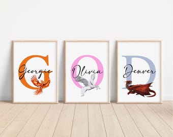 Personalisierte Disney Fabelwesen Buchstabe Druck, Disney Pegasus Schlafzimmer Dekor, Griffin Kinder Kinderzimmer Wandkunst, Phoenix Kinderzimmer Kunst