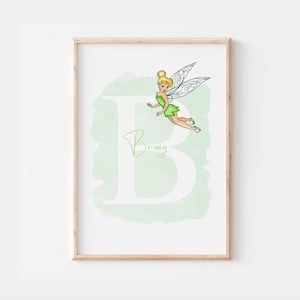 Impresión personalizada del nombre de la carta de Tinkerbell, decoración del dormitorio de Disney, arte impreso del nombre de la guardería de Tinkerbell, póster de Tinkerbell Keep Sake