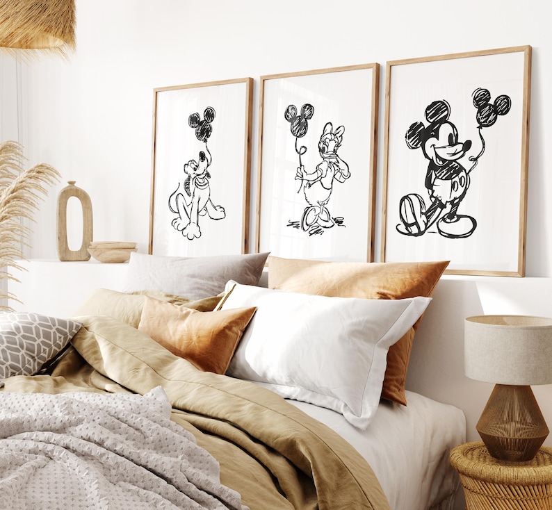 Mickey Mouse Prints, Disney Nursery Decor, Pluto Illustration, Minnie