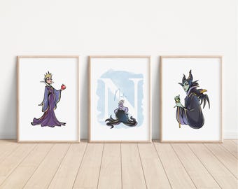 ディズニーヴィランズのプリント3枚セット、アースラ・クルエラの