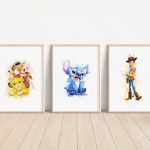 Láminas de acuarela de Pixar, decoración de dormitorio de Disney Pixar, arte mural para habitación infantil, pósteres de Woody Boo, regalo de Frozen para habitación de bebé, arte de Winnie Baloo