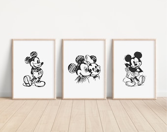 Juego de 3 láminas de Mickey Mouse, decoración de dormitorio infantil de Disney, lámina de arte mural de Mickey, regalo de Mickey Mouse para niños.