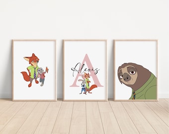 SET VAN 3 zootopia gepersonaliseerde prints, Disney Nick Wilde slaapkamer decor, kinderkamer kunst aan de muur, Chief Boo posters, Zootopia Keep Sake