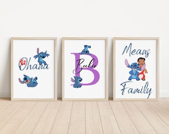 SET OF 3 Personalised Lilo And Stitch Prints, Disney Ohana Bedroom Decor, Lilo And Stitch Nursery Wall Art, Stitch Posters , Lilo Keep Sake