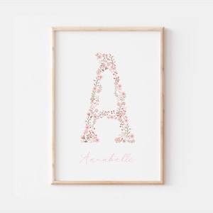 Impresión de letras florales personalizadas, decoración floral para guardería, impresión floral para pared, arte de pared para habitación de niños, regalo de letras florales, recuerdo de impresión de letras