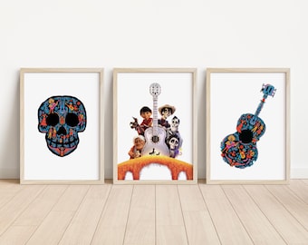 SET DI 3 Stampe Coco, Decorazione per Camera da Letto Disney, Arte Murale per la Cameretta di Miguel, Poster di Mama Coco, Regalo di Ernesto, Stampa Murale di Hector