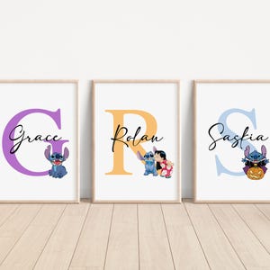 Impresión personalizada con nombre y letras de Lilo y Stitch, decoración de guardería de Lilo y Stitch de Disney, impresión de pared de Lilo y Stitch, recuerdo de la habitación de Stitch