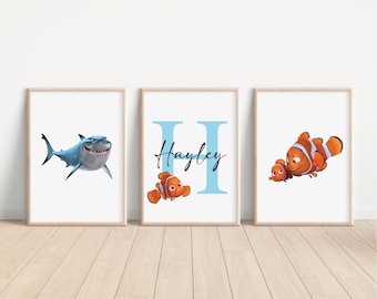 SET VON 3 Findet Nemo personalisierte Drucke, Disney Pixar Schlafzimmer Dekor, Kinder Kinderzimmer Wandkunst, Nemo Merlyn Dori Geschenk Keep Sake